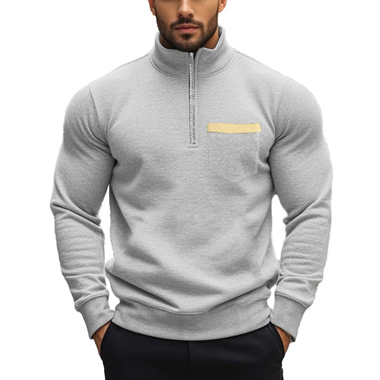 Herren Sportlicher Pullover mit halbem Reißverschluss und Kontrastbrusttasche EB