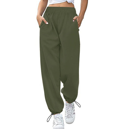 Damen lässige Sporthose mit hohem Bund und seitlichen Taschen EB