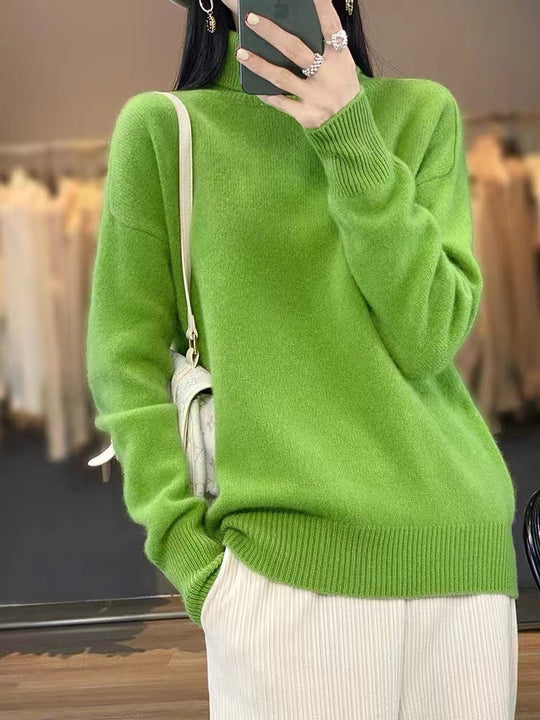 Damen Oversize Feinstrickpullover mit hohem Rollkragen und Seitenschlitzen EB