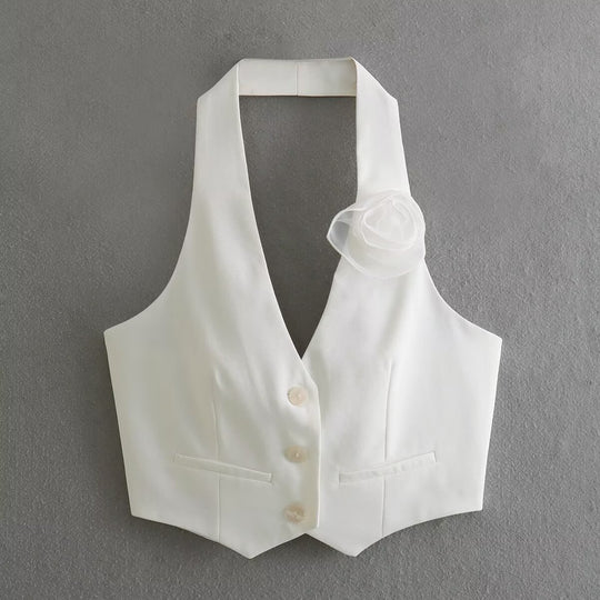 Damen Elegante Weste mit Blütenapplikation EB