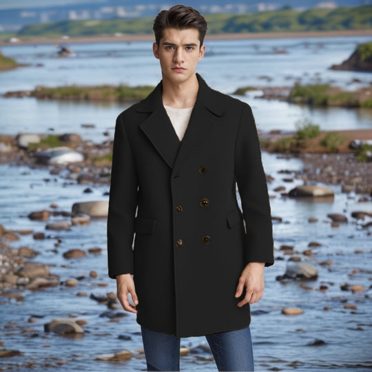 Herren eleganter Doppelt-geknöpfter Wollmantel EB