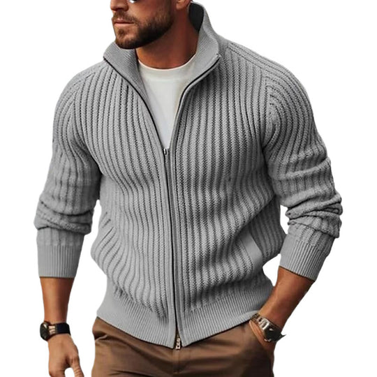 Herren Strickjacke mit modernen Rippdetails und durchgehendem Reißverschluss EB