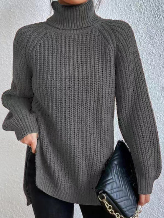 Damen Strickpullover mit hohem Kragen und strukturiertem Wabenmuster EB
