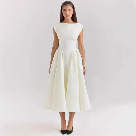 Damen Elegantes A-Linien Cocktailkleid mit Wasserfallausschnitt EB
