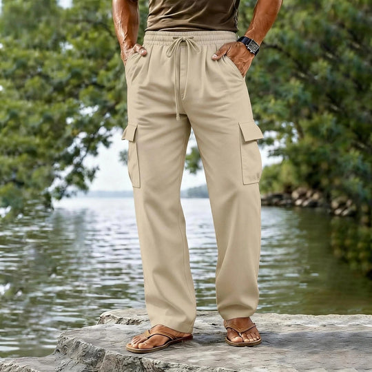 Herren nan leichte Cargo-Freizeithose mit elastischem Tunnelzugbund und geradem Bein EB
