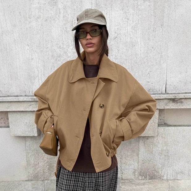 Damen oversized Wickeljacke mit lässigem Schnitt und praktischen Taschen EB