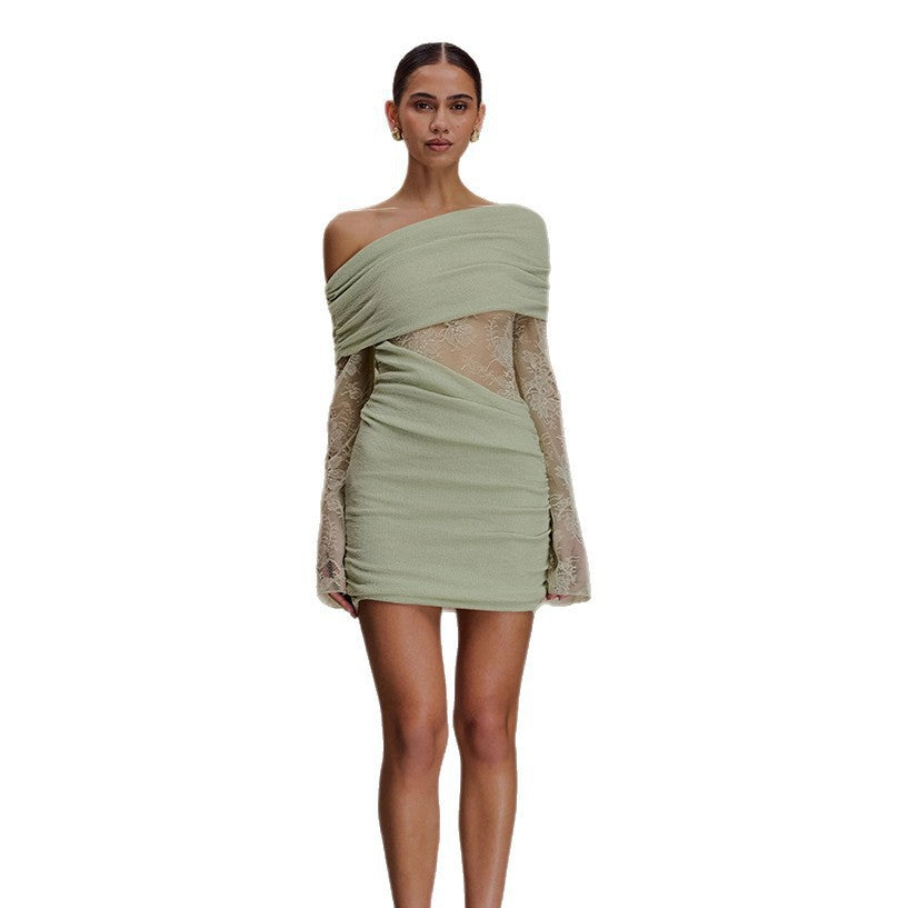 Damen elegantes Minikleid mit Spitzenärmeln EB