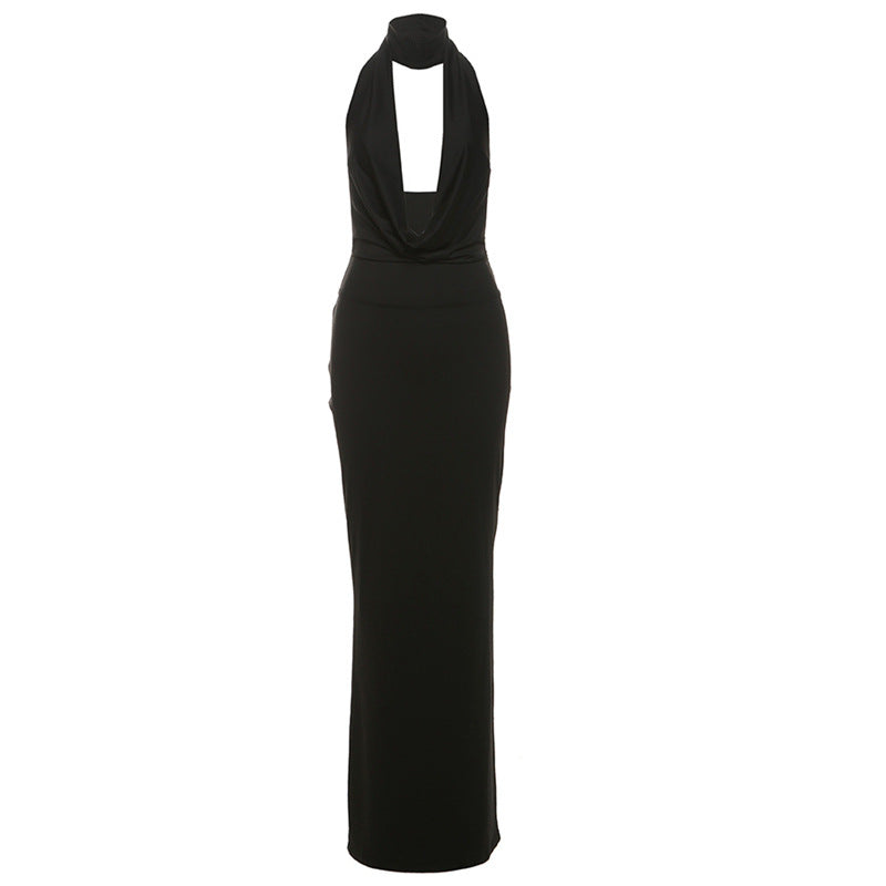 Damen Elegantes Maxikleid mit tiefem V-Ausschnitt und seitlichen Cut-Outs EB