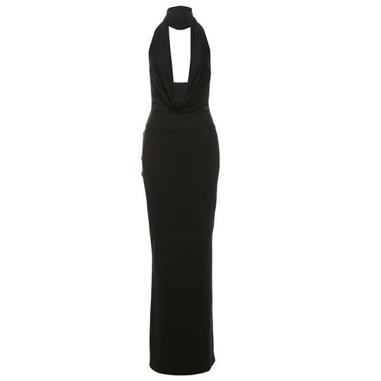 Damen Elegantes Maxikleid mit tiefem V-Ausschnitt und seitlichen Cut-Outs EB