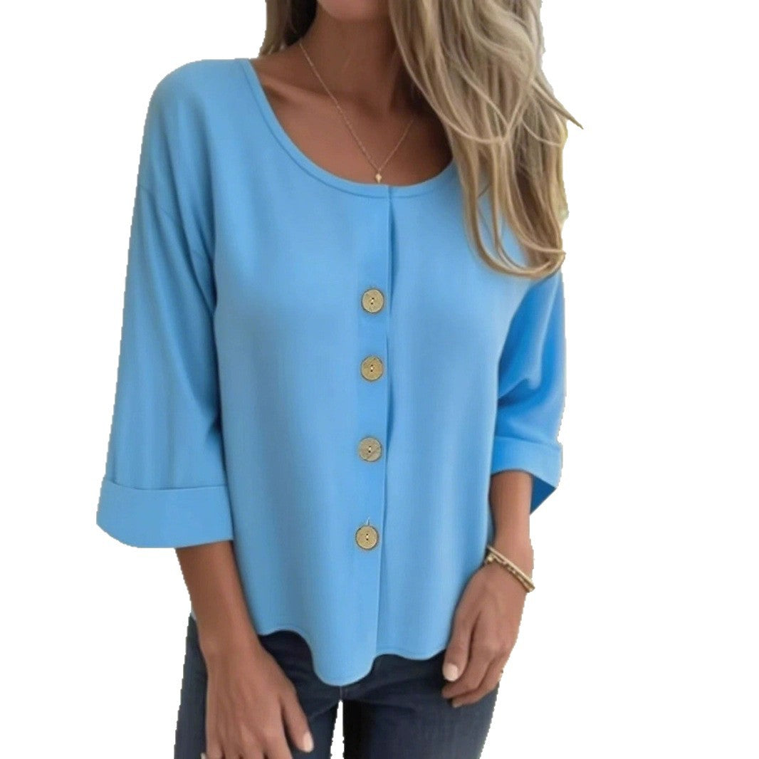 Damen Elegantes und lässiges Blusenshirt mit Knopfdetail EB