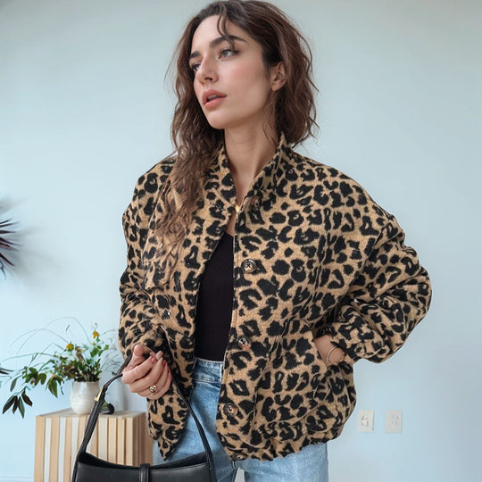 Damen modische Teddyjacke im Leopardenmuster EB