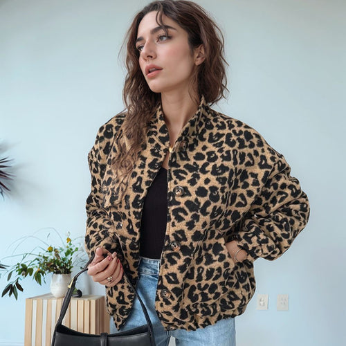 Damen modische Teddyjacke im Leopardenmuster EB
