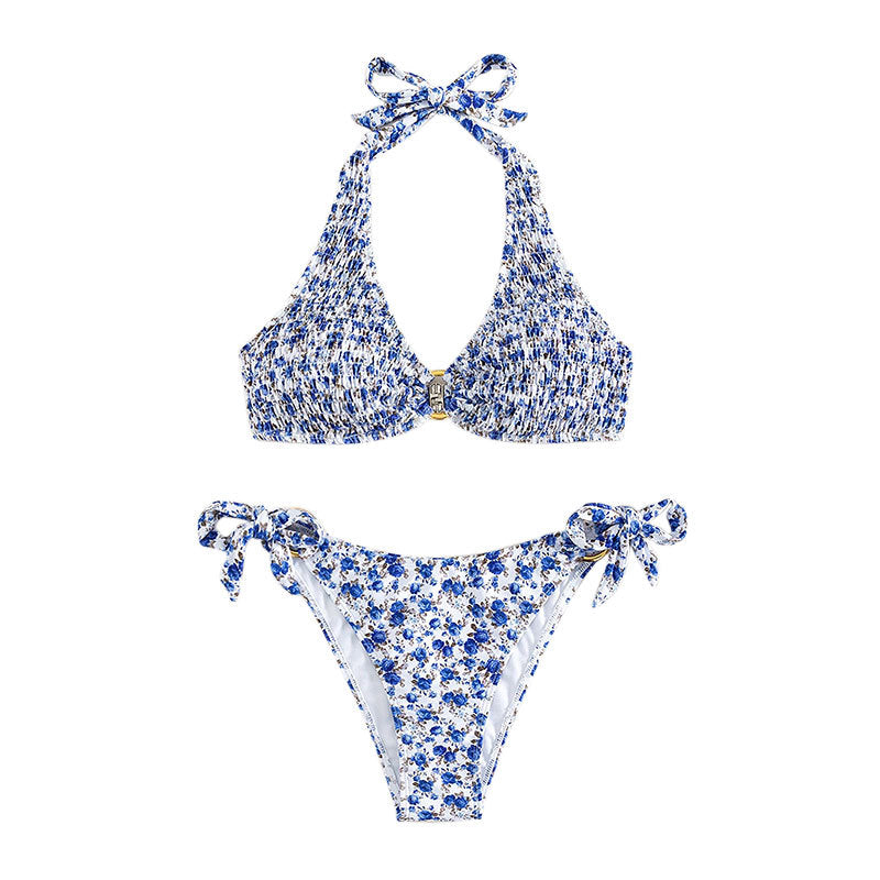 Damen Triangel-Bikini mit verspielten Rüschendetails und elegantem Knotendesign EB