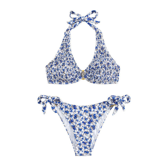Damen Triangel-Bikini mit verspielten Rüschendetails und elegantem Knotendesign EB