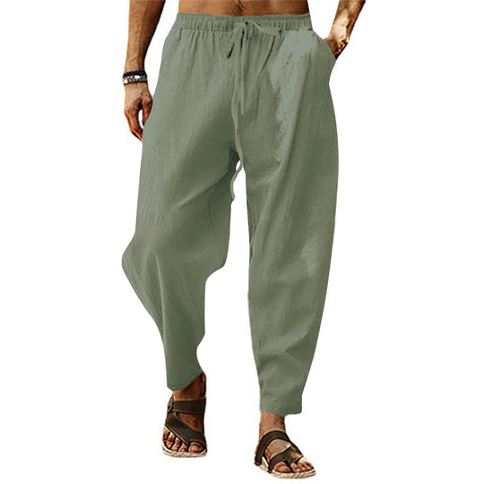 Herren luftige Leinenhose mit seitlichem Kordelzug und entspanntem Schnitt EB