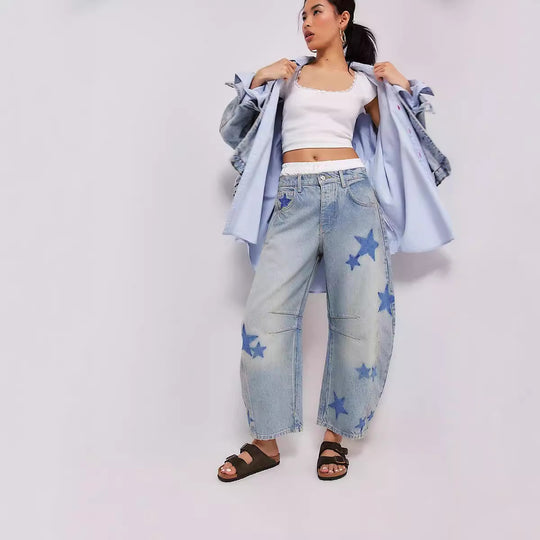 Damen weite Jeans mit Herzen-Details und entspanntem Schnitt EB