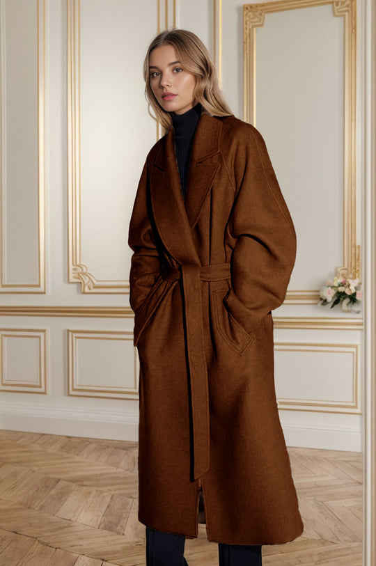 Damen stilvoller mantel mit breitem Kragen und Taillengürtel EB