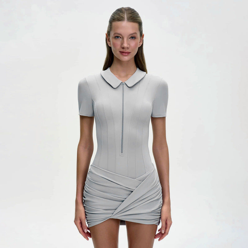 Damen Figurbetontes Minikleid mit Kragen und Reißverschluss EB