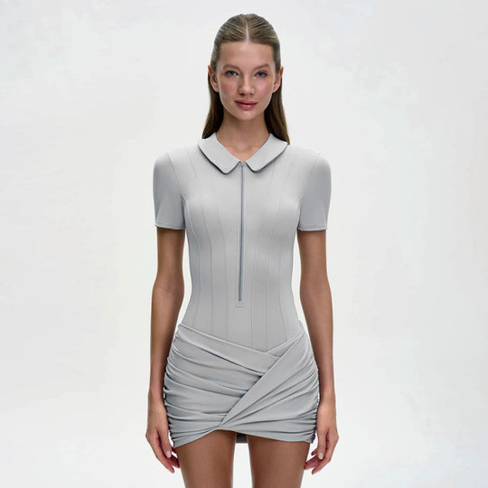 Damen Figurbetontes Minikleid mit Kragen und Reißverschluss EB