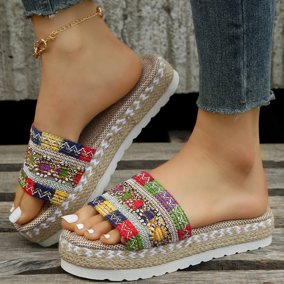 Damen modische Keil-Pantoletten mit dekorativem Woven-Design EB