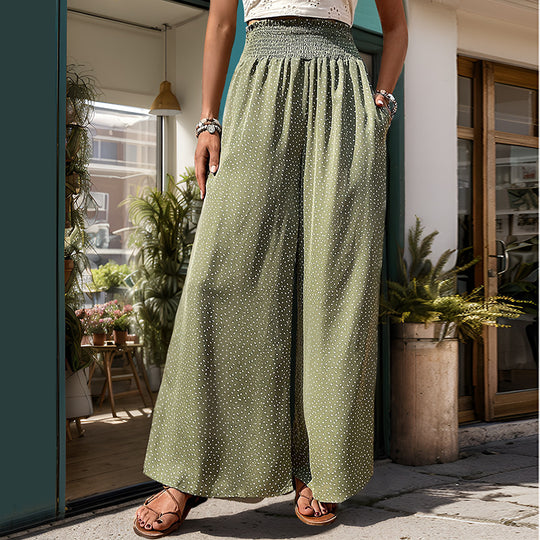 Damen Weite Palazzohose mit elastischem Bund und zartem Punktmuster EB