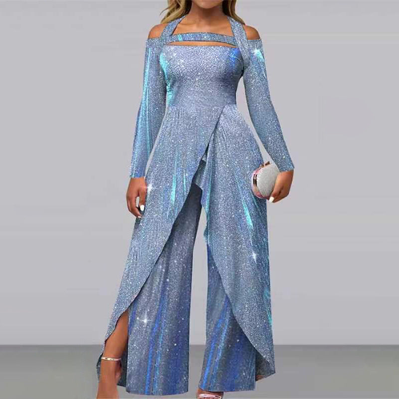 Damen Glamouröses Funktionsjumpsuit mit schimmerndem Effekt und elegantem Design EB