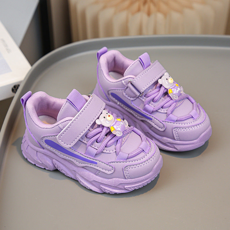 Damen Sportliche Kinder Sneakers mit praktischem Klettverschluss und tierischen Applikationen EB