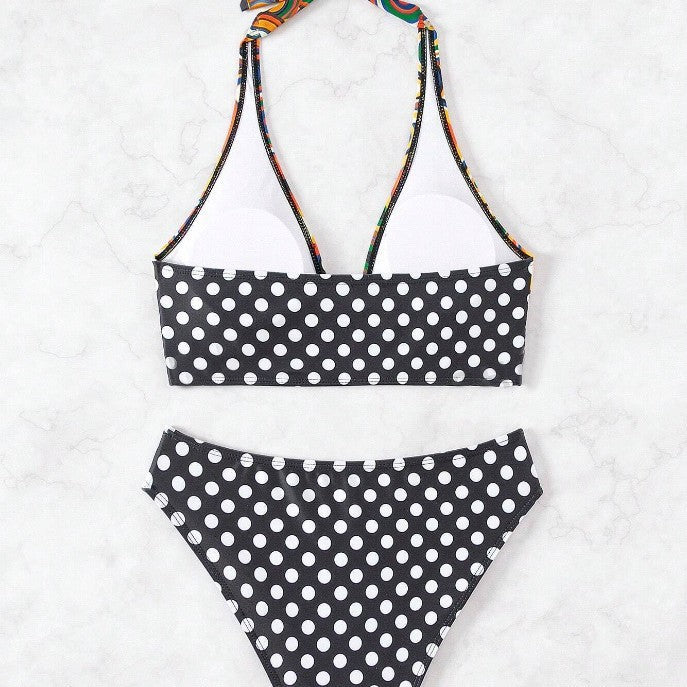 Damen Triangel-Bikini mit modischem grafischem Muster EB