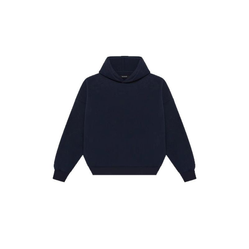 Unisex minimalistischer Kapuzenpullover ohne Kängurutasche mit überschnittener Schulter und geripptem Saum EB