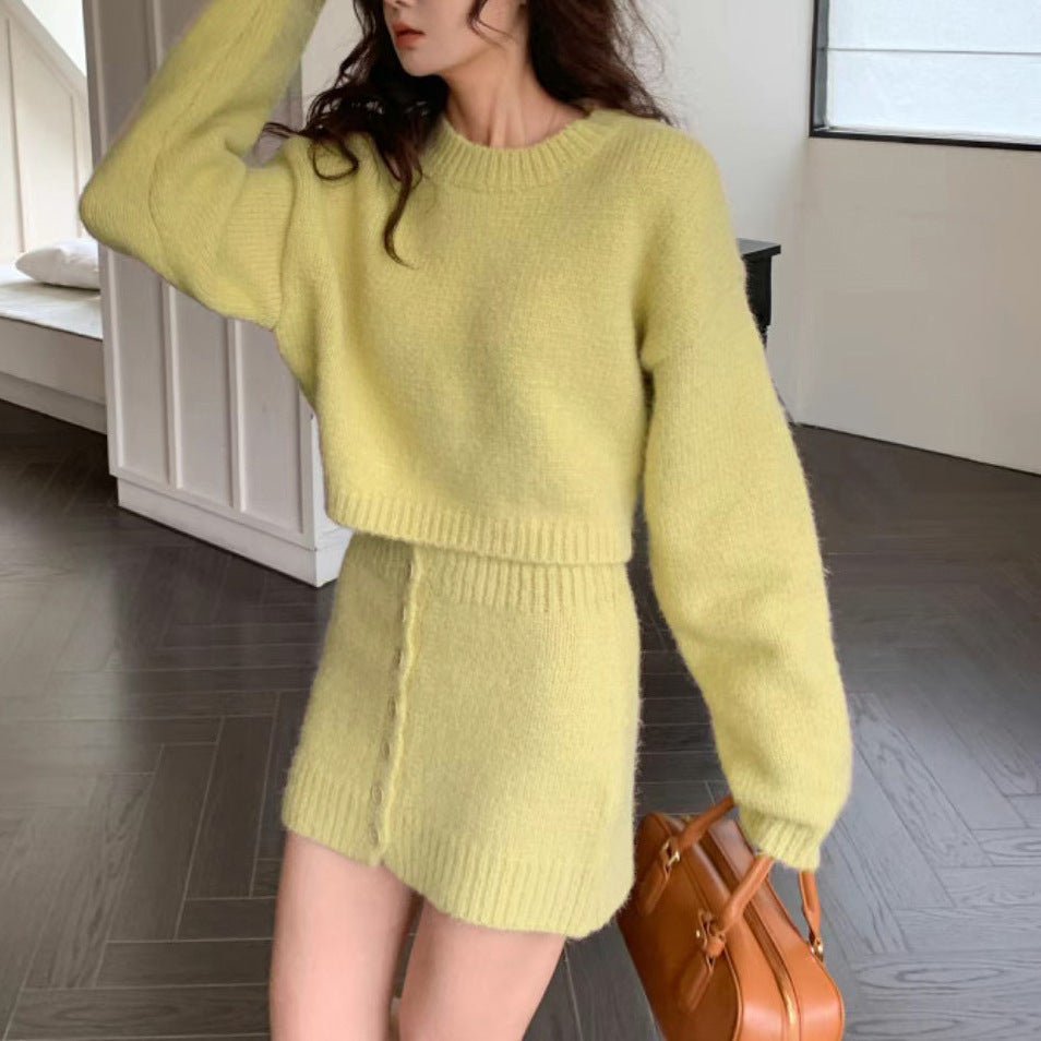 Damen Strick-Set mit cropped Pullover und Minirock EB