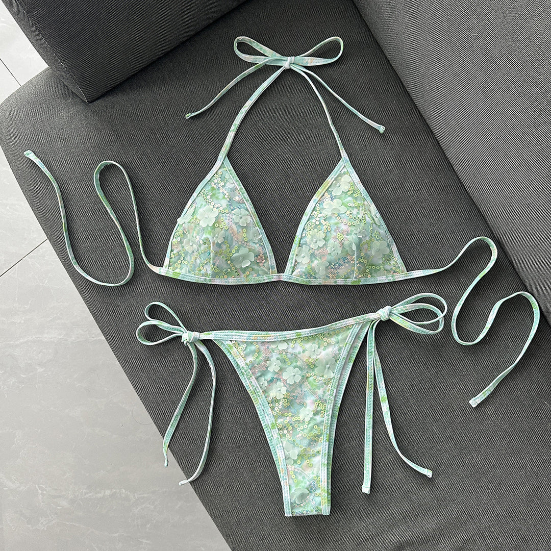 Damen Triangel-Bikini mit luxuriöser Stickerei EB