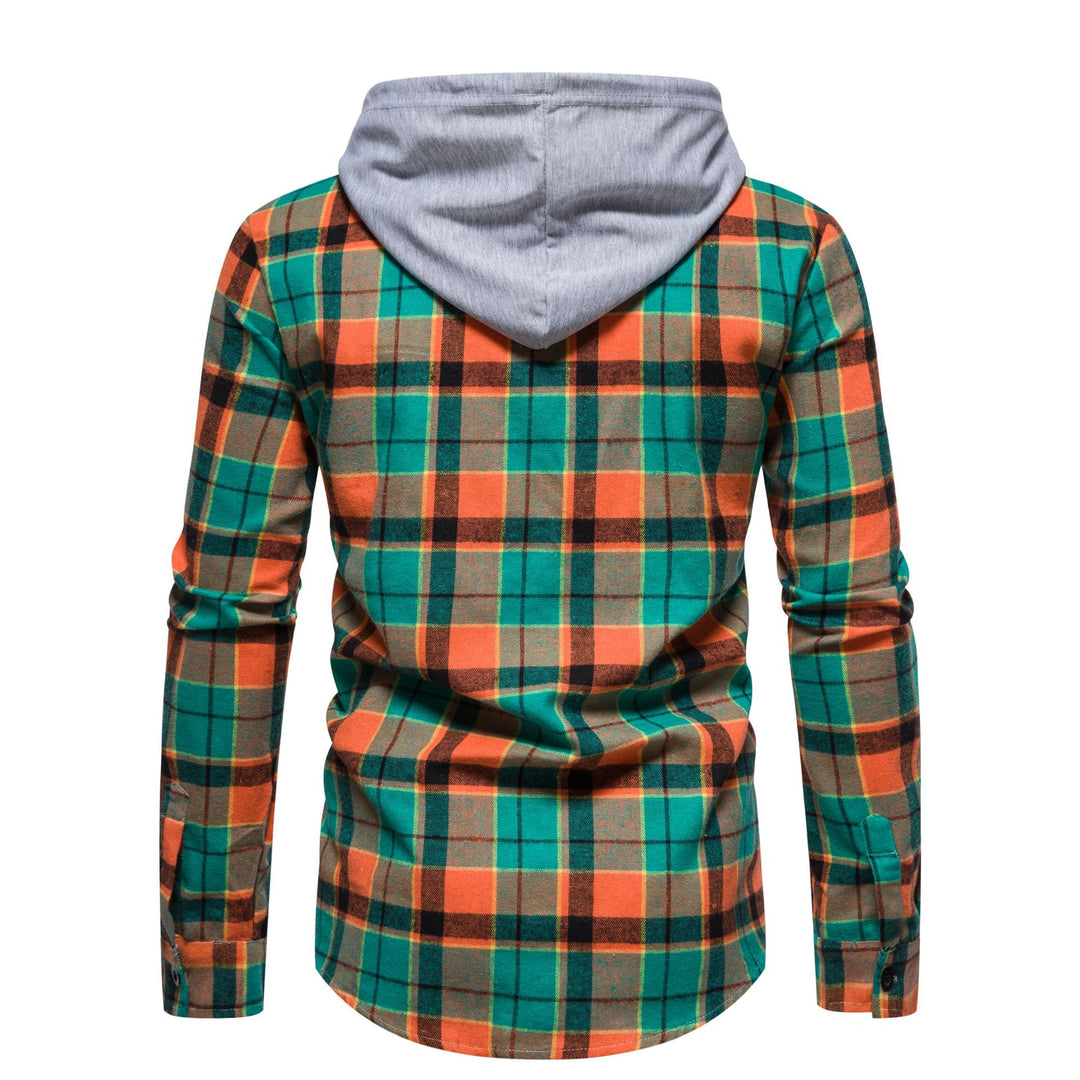 Herren Flanellhemd mit Kapuze und kariertem Design EB