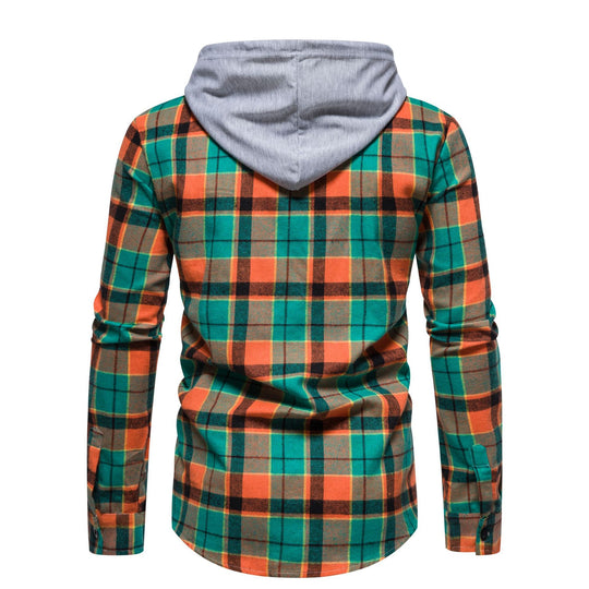Herren Flanellhemd mit Kapuze und kariertem Design EB