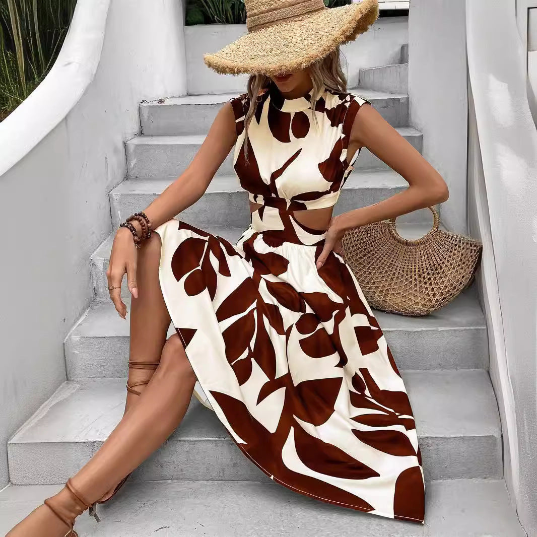 Damen Asymmetrisches Kleid mit Cut-Out-Details und Floralem Design EB