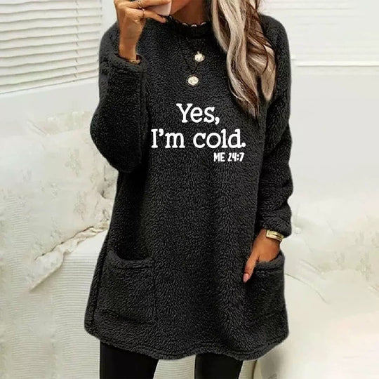 EB | Übergröße Sweatshirt Doppelseitiges Fleece Buchstabenprint Seitentaschen Langarm