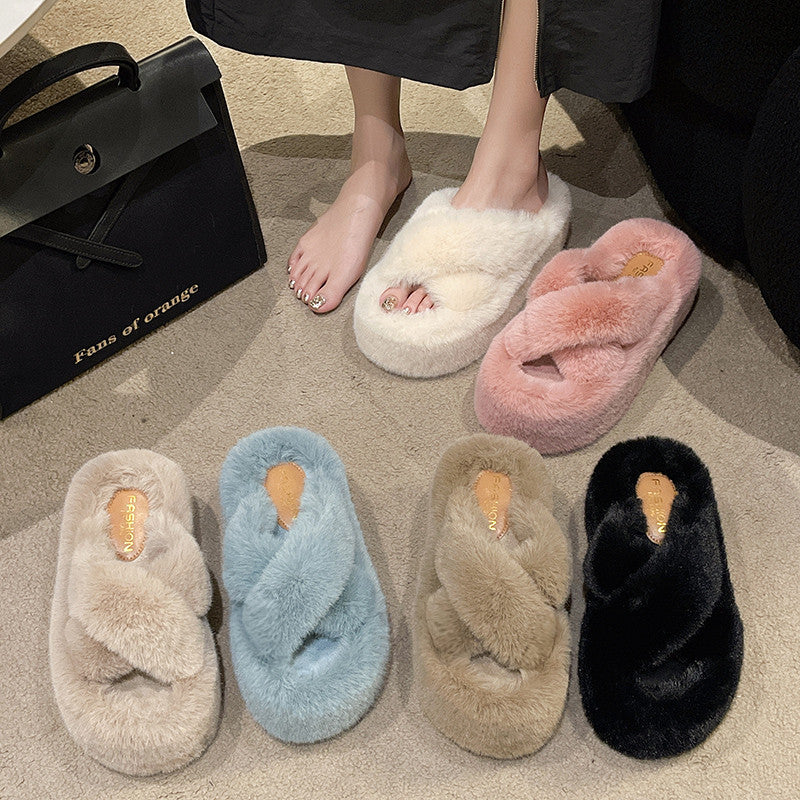 Damen Flauschige Hausschuhe mit elegantem Knöchelriemen EB