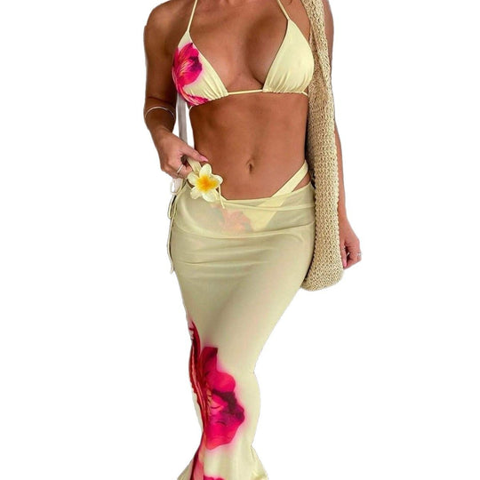 Damen Triangel-Bikini mit elegantem Wickelrock und tierischem Muster EB