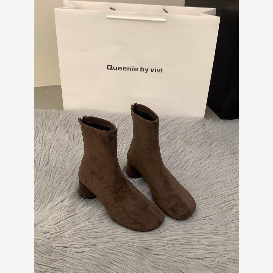 Damen Elegante Stiefeletten mit modischem Blockabsatz und Reißverschluss EB