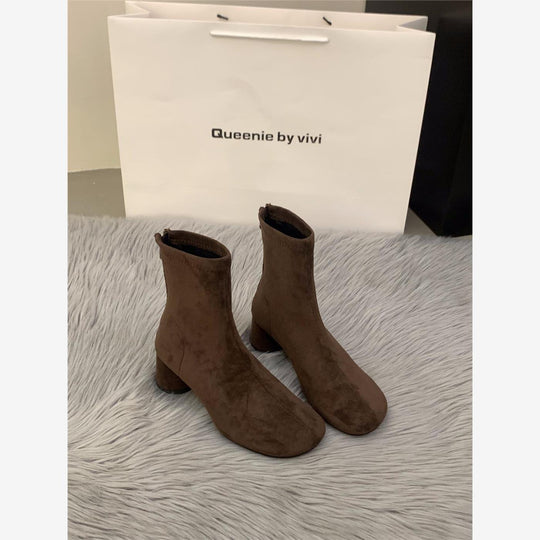 Damen Elegante Stiefeletten mit modischem Blockabsatz und Reißverschluss EB