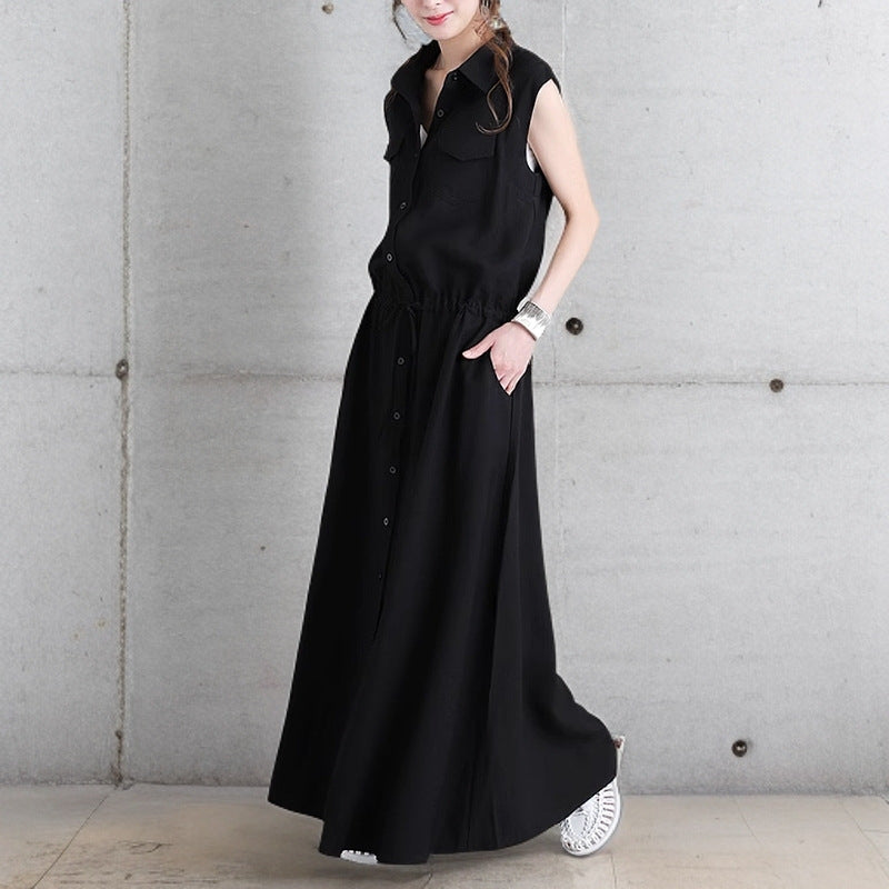 Damen nan langes Hemdkleid mit Tunnelzugtaillierung und aufgesetzten Brusttaschen EB