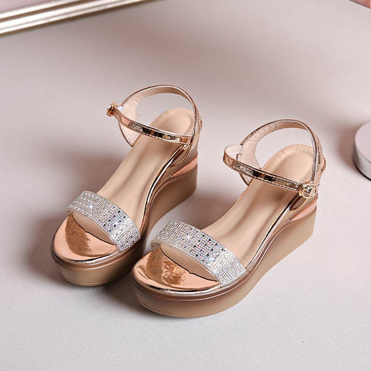 Damen Glitzernde Wedge-Sandalen mit komfortablem Fußbett EB