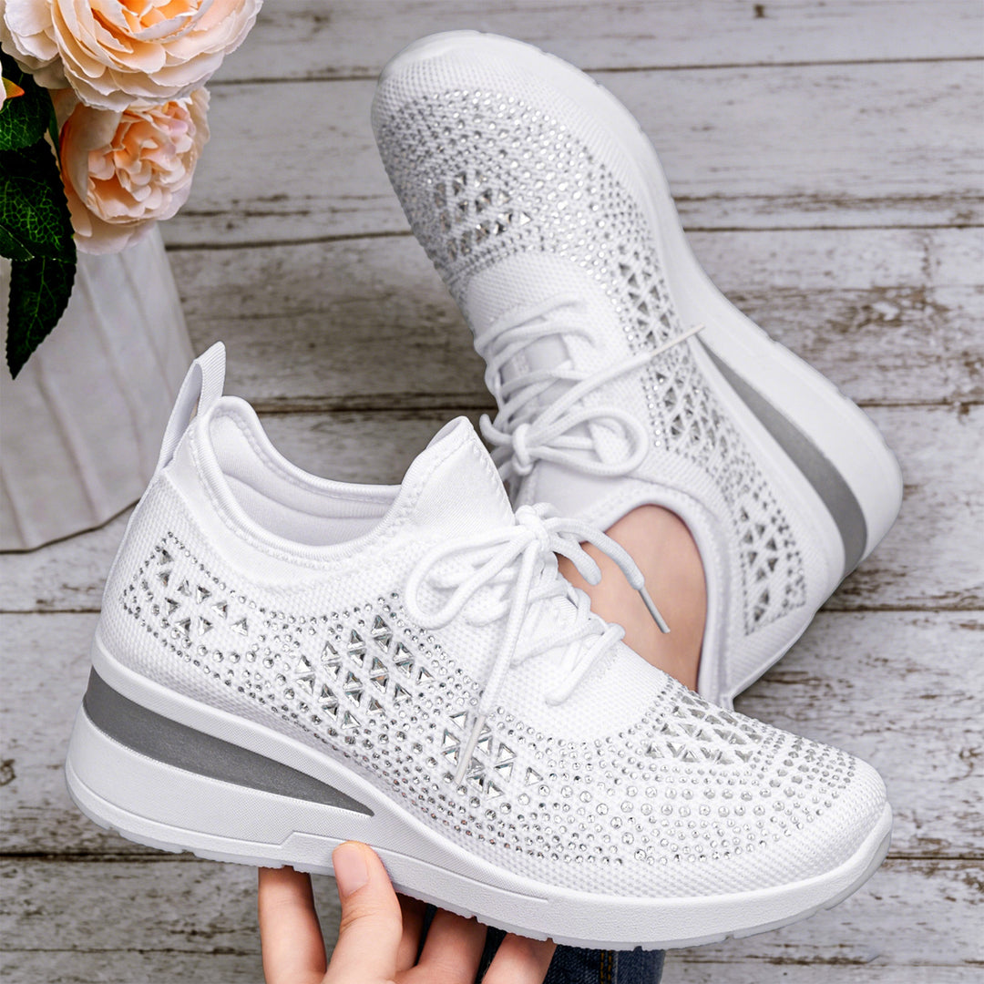 Damen nan Strick-Plateau-Sneaker mit funkelnder Verzierung, sockenähnlichem Einstieg und stoßdämpfender EVA-Zwischensohle EB