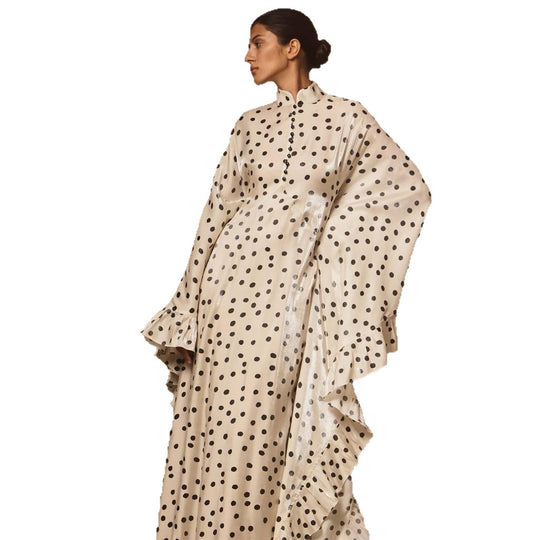 Damen Maxikleid mit auffälligen Punkten und trendigem Rüschen-Design EB