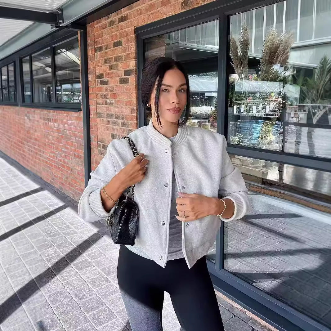 Damen lässige Bomberjacke mit elastischem Saum und praktischen Eingrifftaschen EB
