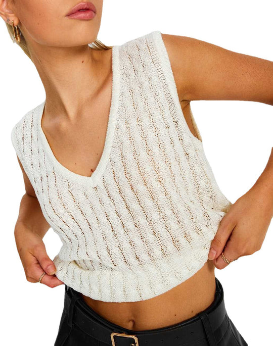Damen luftiges Strick-Oberteil mit V-Ausschnitt und feinmaschigem Design EB