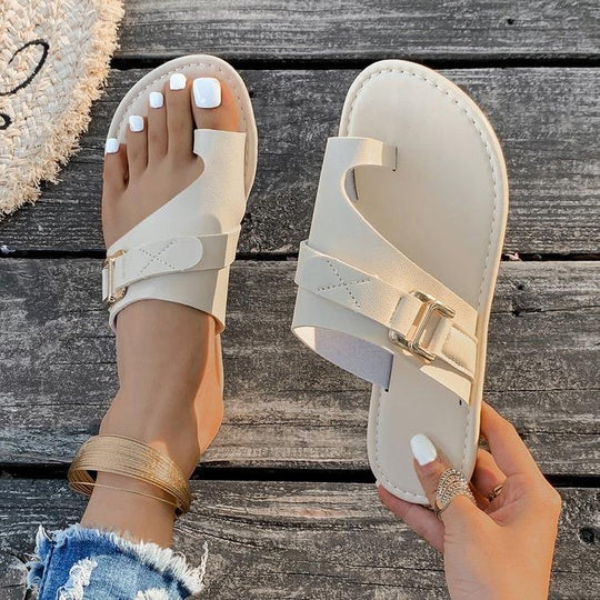 Damen Komfortable Zehentrenner-Sandalen mit eleganter Schnallenverzierung EB