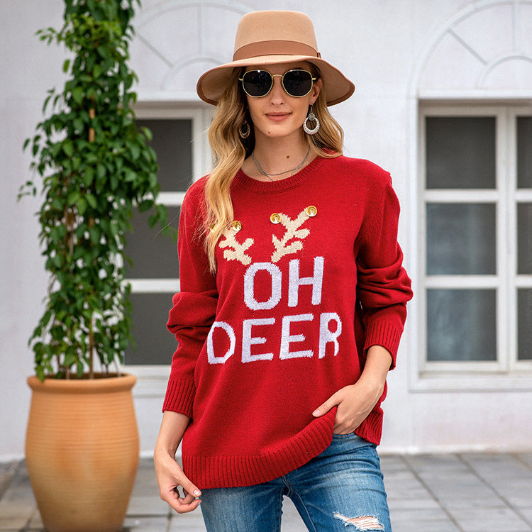 Damen Großer Strickpullover mit festlichem Motiv EB