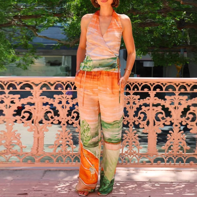 Damen Wickel-Jumpsuit mit floralem Design und elastischem Gummizug EB