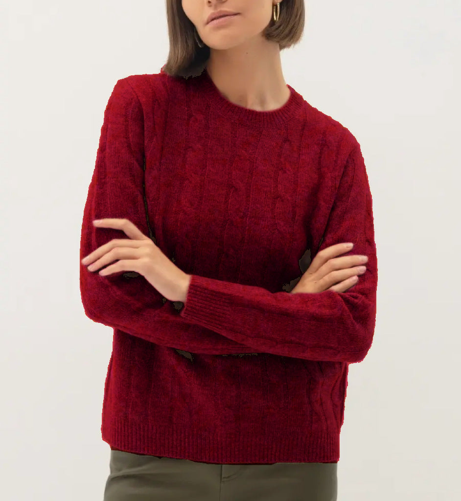 Damen Kabelstruktur‑Pullover im Zopfstrick mit Rundhalsausschnitt und nachhaltig weicher Wollmischung EB