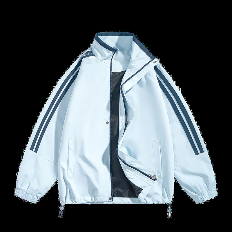 Unisex  oversized retro athletic shell jacket with stand collar and dual sleeve stripes EB